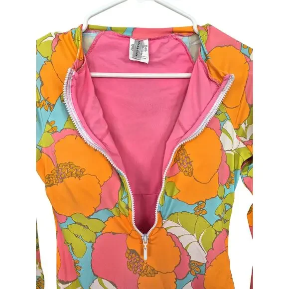 Trina Turk Womens Long Sleeve Sz M Swimsuit Paddle Suit Rashguard Playa Del Flor - Picture 4 of 9
